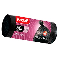 Мешки для мусора 60 л, черные, в рулоне 20 шт., ПНД, 7,4 мкм, 720х600 мм, PACLAN, 600820 в Калуге