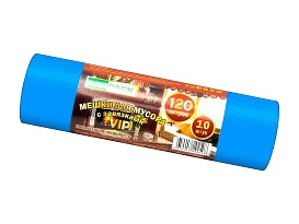 Мешки для мусора 120 л, с завязками, синие, в рулоне 10 шт., ПНД, 15 мкм, 800х750 мм, VIP, Z12010blue в Калуге