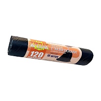 Мешки для мусора 120 л, с завязками, черные, в рулоне 10 шт., ПНД, 16 мкм, 1100х700 мм, Крепак, 4607075710320 в Калуге