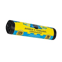 Мешки для мусора 120 л, с ушками, черные, в рулоне 10 шт., ПНД, 13 мкм, 1050х680 мм, Крепакоф, 4607075710436 в Калуге