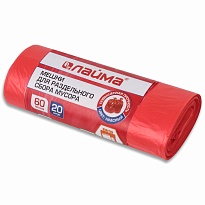 Мешки для мусора 60 л, красный, в рулоне 20 шт., ПНД, 10 мкм, 680х580 мм, LAIMA, 606702 в Калуге