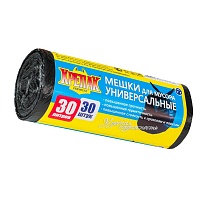Мешки для мусора 30 л, черные, в рулоне 30 шт., ПНД, 9 мкм, 600х500 мм, Крепак, 4607075710108 в Калуге
