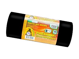 Мешки для мусора 300 л, черные, в рулоне 10 шт., ПВД 70 мкм, 1400х1000 мм, PREMIUM+, 30010160 в Калуге