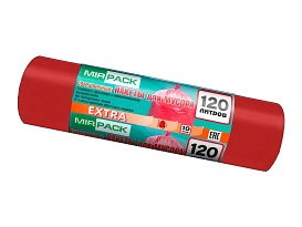 Мешки для мусора 120 л, красные, в рулоне 10 шт., ПНД, 14 мкм, 1100х700 мм, EXTRA, ex1201805 в Калуге