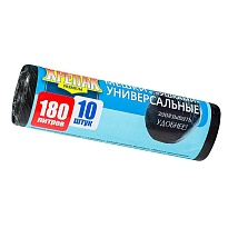Мешки для мусора 180 л, с ушками, черные, в рулоне 10 шт., ПНД, 20 мкм, 1150х800 мм, Крепак, 4607075710498 в Калуге