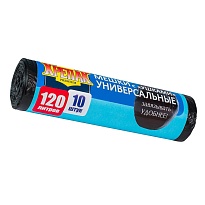Мешки для мусора 120 л, с ушками, черные, в рулоне 10 шт., ПНД, 15 мкм, 1100х700 мм, Крепак, 4607075710474 в Калуге