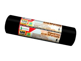 Мешки для мусора 120 л, черные, в рулоне 10 шт., ПНД, 12 мкм, 1100х700 мм, MIRPACK Classik, 1201011 в Калуге