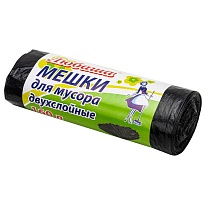 Мешки для мусора 160 л, черные, в рулоне 10 шт., ПВД, 23 мкм, 1200х900 мм, Любаша, 607681 в Калуге