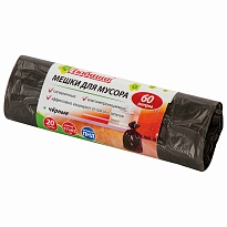 Мешки для мусора 60 л, черные, в рулоне 20 шт., ПНД, 5 мкм, 650х570 мм, Любаша, 605331 в Калуге