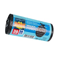 Мешки для мусора 30 л, с ушками, черные, в рулоне 30 шт., ПНД, 9 мкм, 600х500 мм, Крепак, 4607075710450 в Калуге
