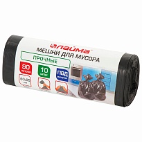 Мешки для мусора 90 л, черные, в рулоне 10 шт., ПВД, 25 мкм, 950х600 мм, LAIMA, 605332 в Калуге