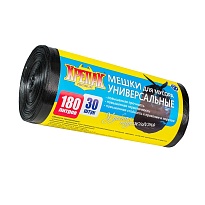 Мешки для мусора 180 л, черные, в рулоне 30 шт., ПНД, 20 мкм, 1150х800 мм, Крепак, 4607075710139 в Калуге