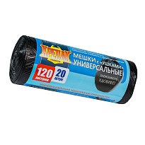 Мешки для мусора 120 л, с ушками, черные, в рулоне 20 шт., ПНД, 15 мкм, 1100х700 мм, Крепак, 4607075710368 в Калуге