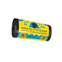 Мешки для мусора 30 л, с ручками, черные, в рулоне 30 шт., ПНД, 9 мкм, 620х480 мм, Крепакоф, 4607075710665 в Калуге