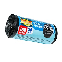 Мешки для мусора 180 л, с ушками, черные, в рулоне 30 шт., ПНД, 20 мкм, 1150х800 мм, Крепак, 4607075710399 в Калуге