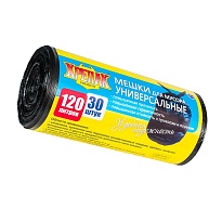 Мешки для мусора 120 л, черные, в рулоне 30 шт., ПНД, 15 мкм, 1100х700 мм, Крепак, 4607075710122 в Калуге