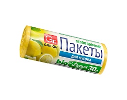 Мешки для мусора 30 л, ароматизированные, Лимон, желтые, в рулоне 20 шт., ПНД, 9 мкм, 560х530 мм, GRIFON Aroma, 101-020 Li в Калуге