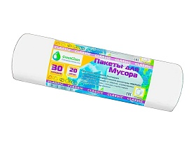 Мешки для мусора 30 л, белые, в рулоне 20 шт., ПНД, 7 мкм, 600х500 мм, MIRPACK Classik, 302042 в Калуге