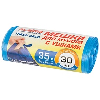 Мешки для мусора 35 л, с ушками, синие, в рулоне 30 шт., ПНД, 11 мкм, 650х500 мм, LAIMA ULTRA, 607684 в Калуге