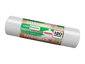 Мешки для мусора 120 л, белые, в рулоне 10 шт., ПНД, 14 мкм, 1100х700 мм, EXTRA, ex1201803 в Калуге