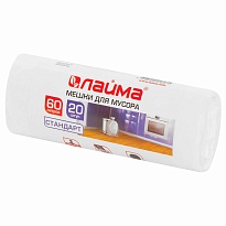 Мешки для мусора 60 л, белые, в рулоне 20 шт., ПНД, 7 мкм, 680х580 мм, LAIMA, 605539 в Калуге