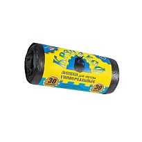 Мешки для мусора 30 л, с ушками, черные, в рулоне 30 шт., ПНД, 8 мкм, 580х460 мм, Крепакоф, 4607075710238 в Калуге