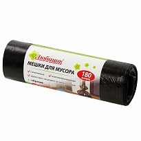 Мешки для мусора 180 л, черные, в рулоне 10 шт., ПВД, 24 мкм, 1060х800 мм, Любаша, 605336 в Калуге
