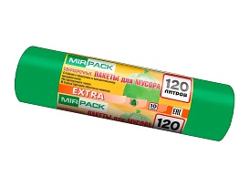 Мешки для мусора 120 л, зеленые, в рулоне 10 шт., ПНД, 14 мкм, 1100х700 мм, EXTRA, ex1201804 в Калуге